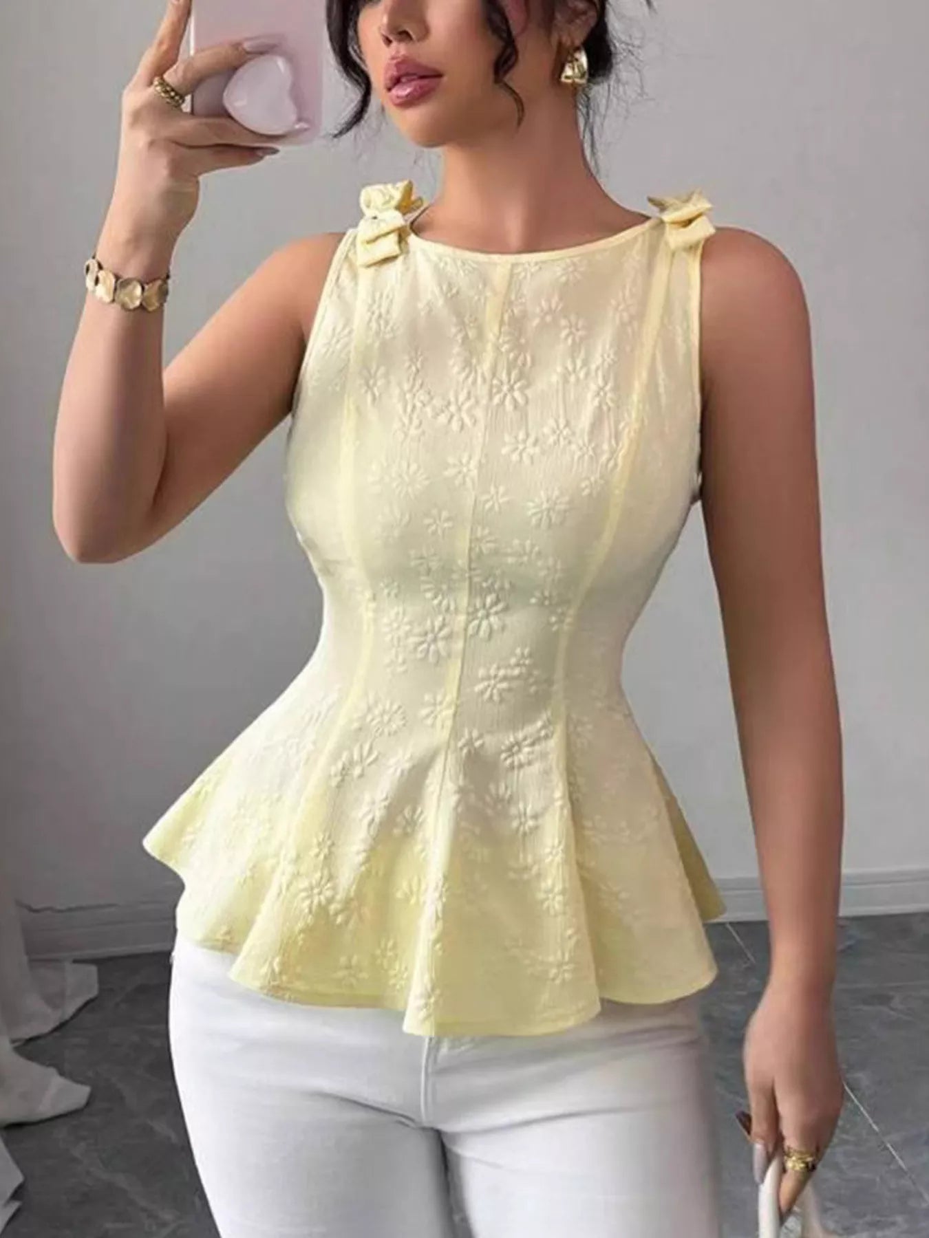 Bow Shoulder Peplum Tank