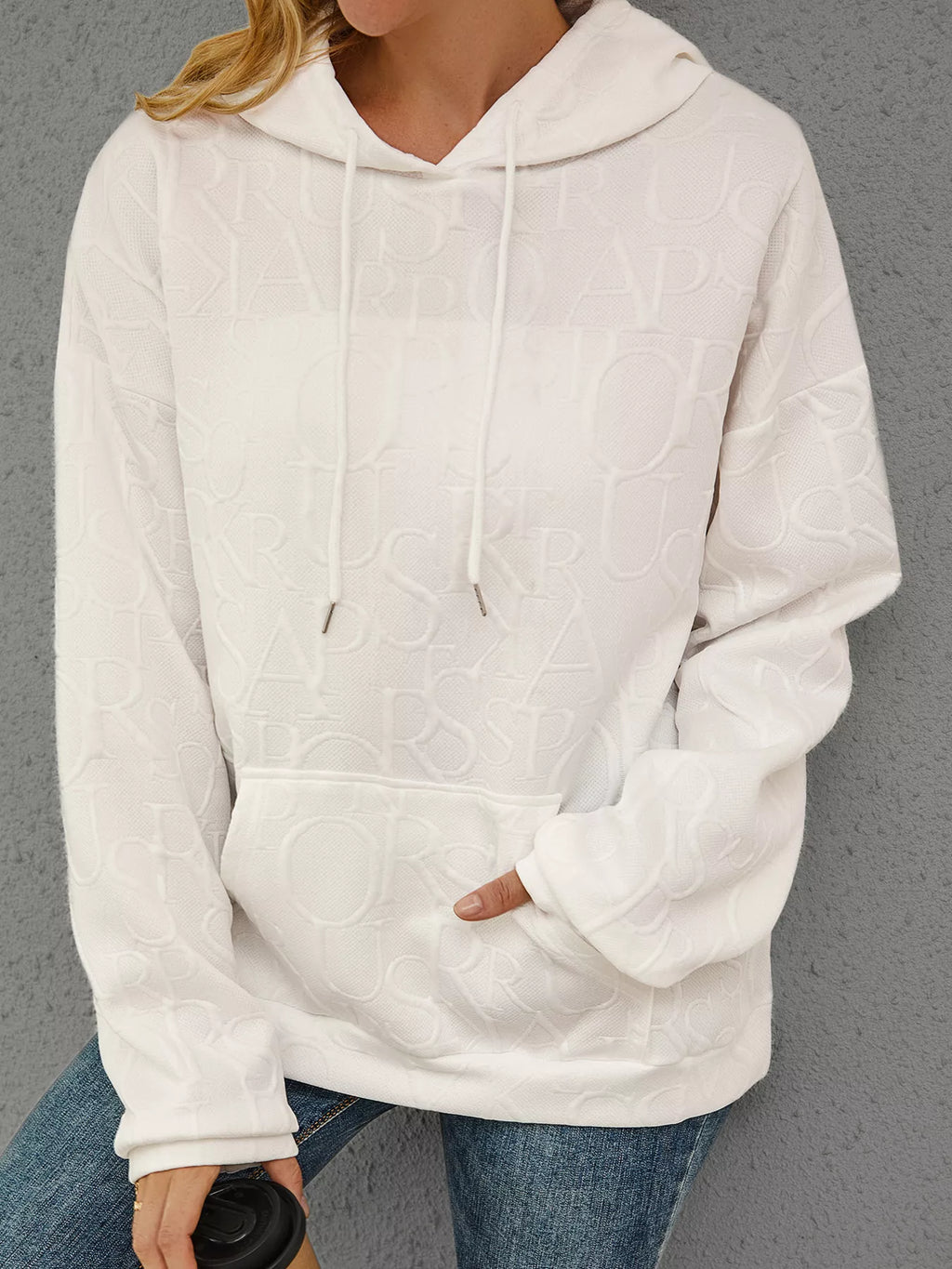 Full Size Embossed Lettering Casual Hoodie Plus Size