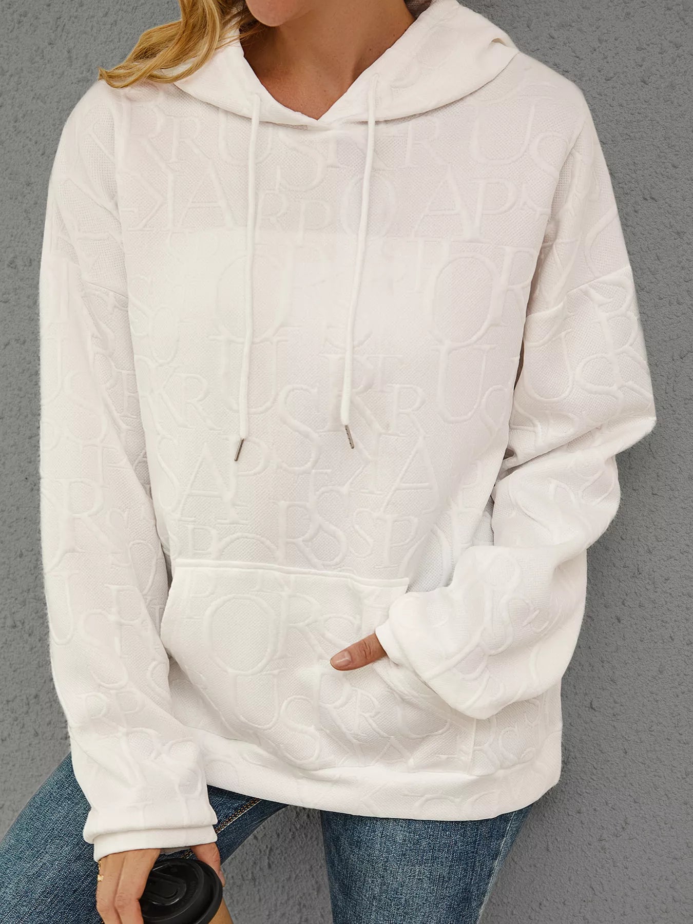 Full Size Embossed Lettering Casual Hoodie Plus Size
