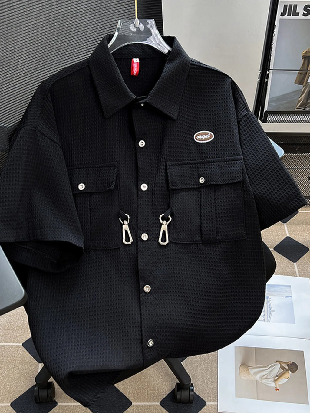 Men's Plus Size Waffle Texture Button Up Shirt