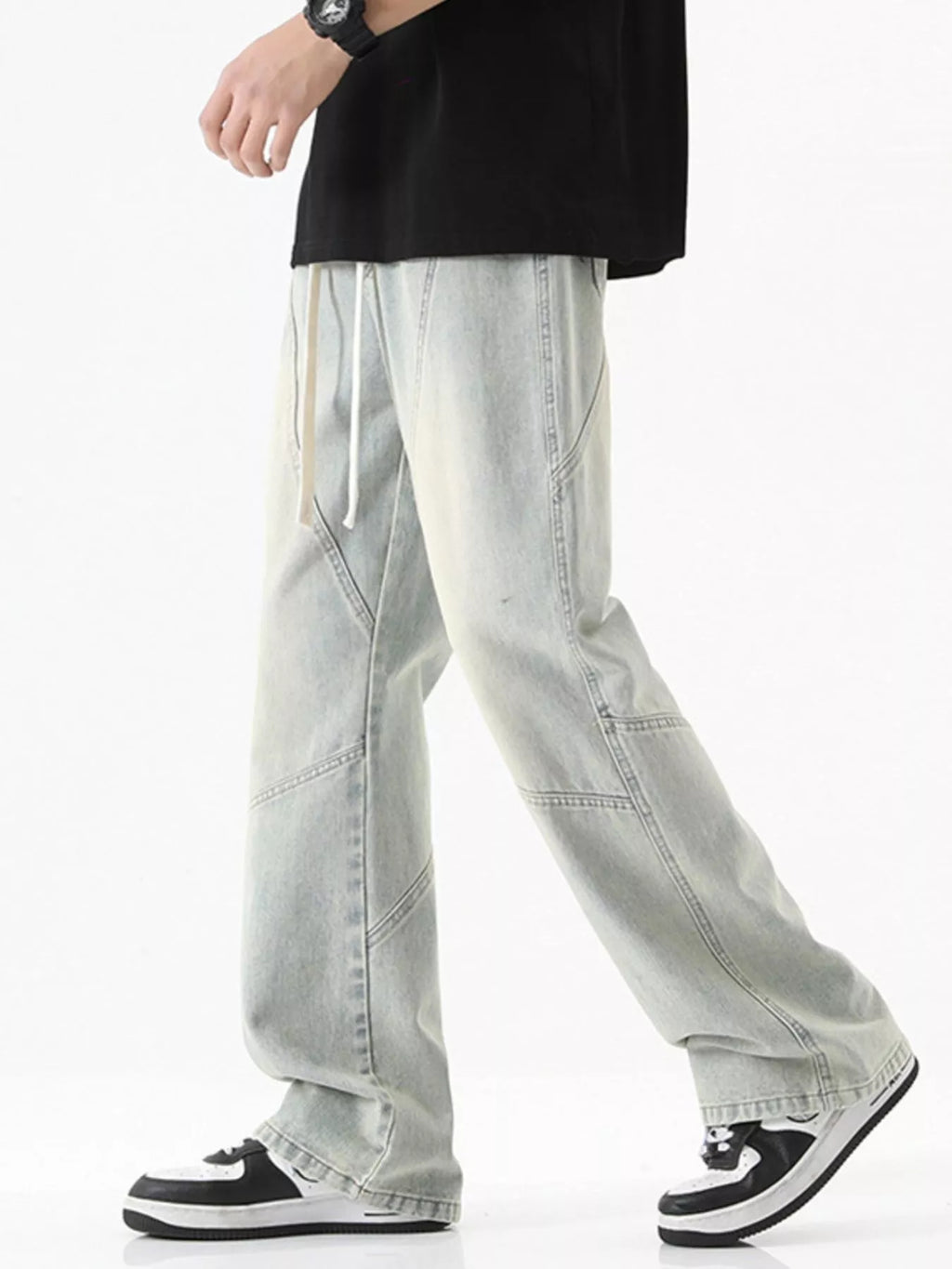 Men's Full Size Drawstring Wide Leg Jeans Plus Size
