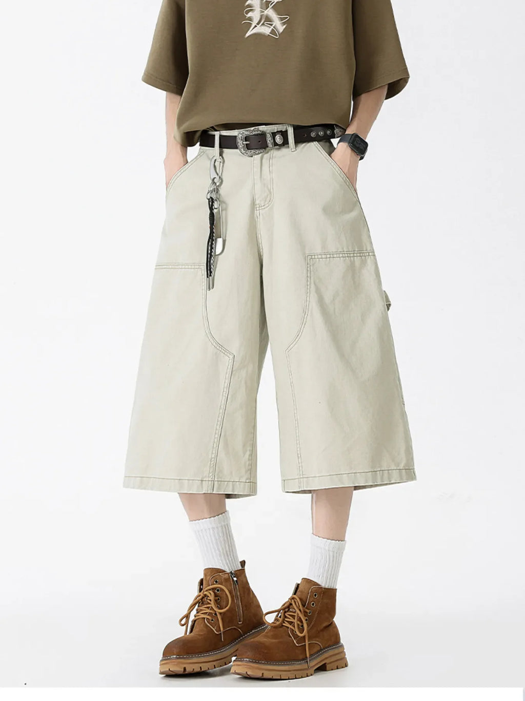Men's Full Size Wide Leg Cargo Denim Shorts Plus Size