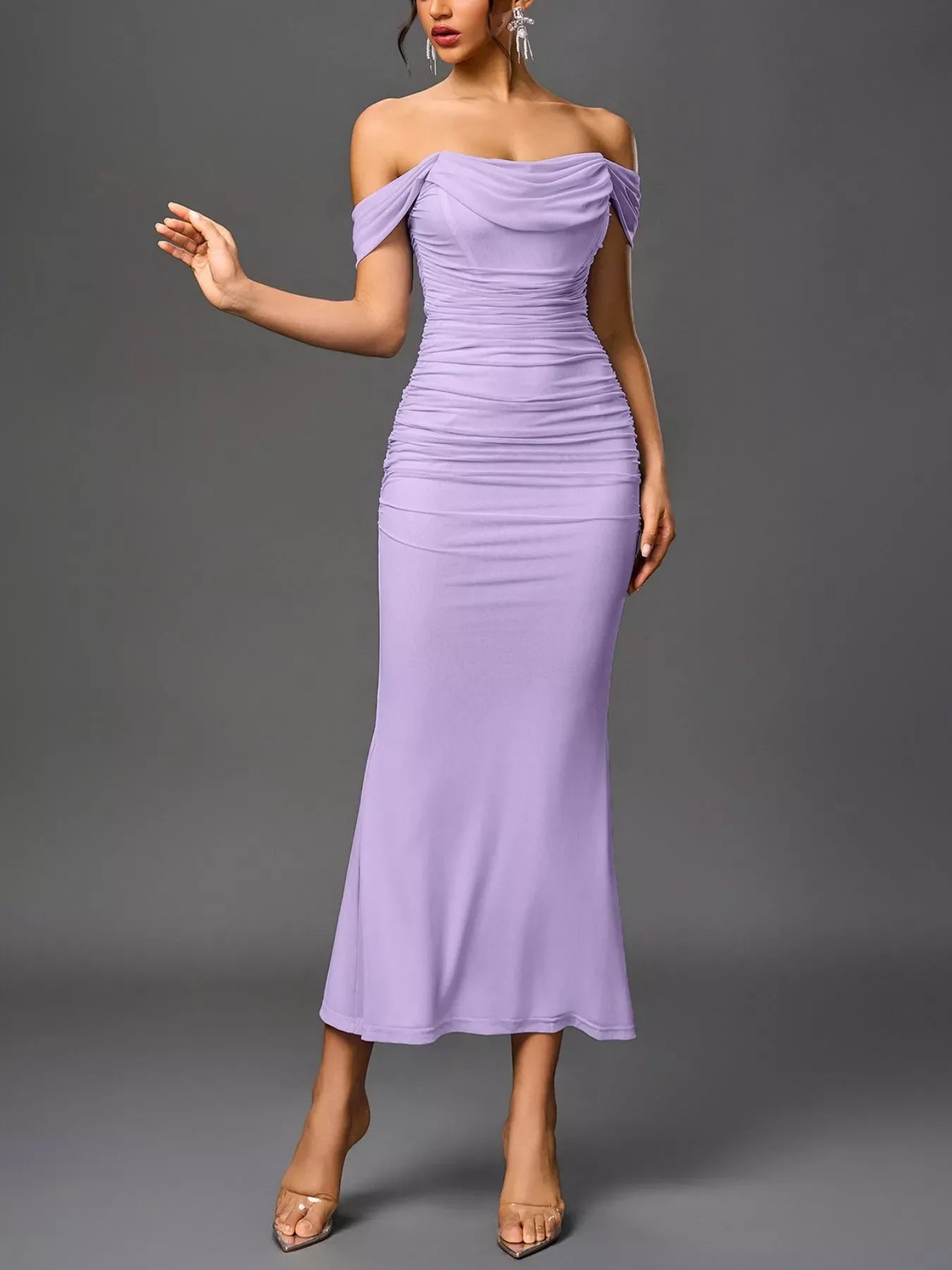 Off-Shoulder Ruched Mermaid Maxi Dress