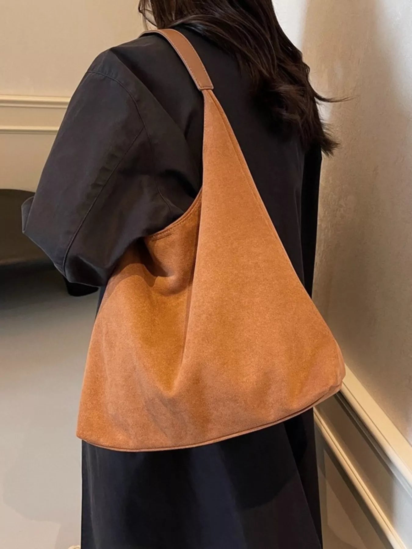 Solid Color Suede Tote Bag