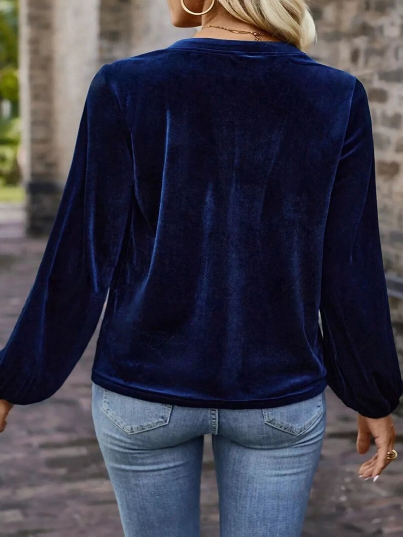 Velvet Balloon Sleeve Blouse