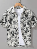 Men's Plus Size Printed Button Up Short Sleeve Shirt