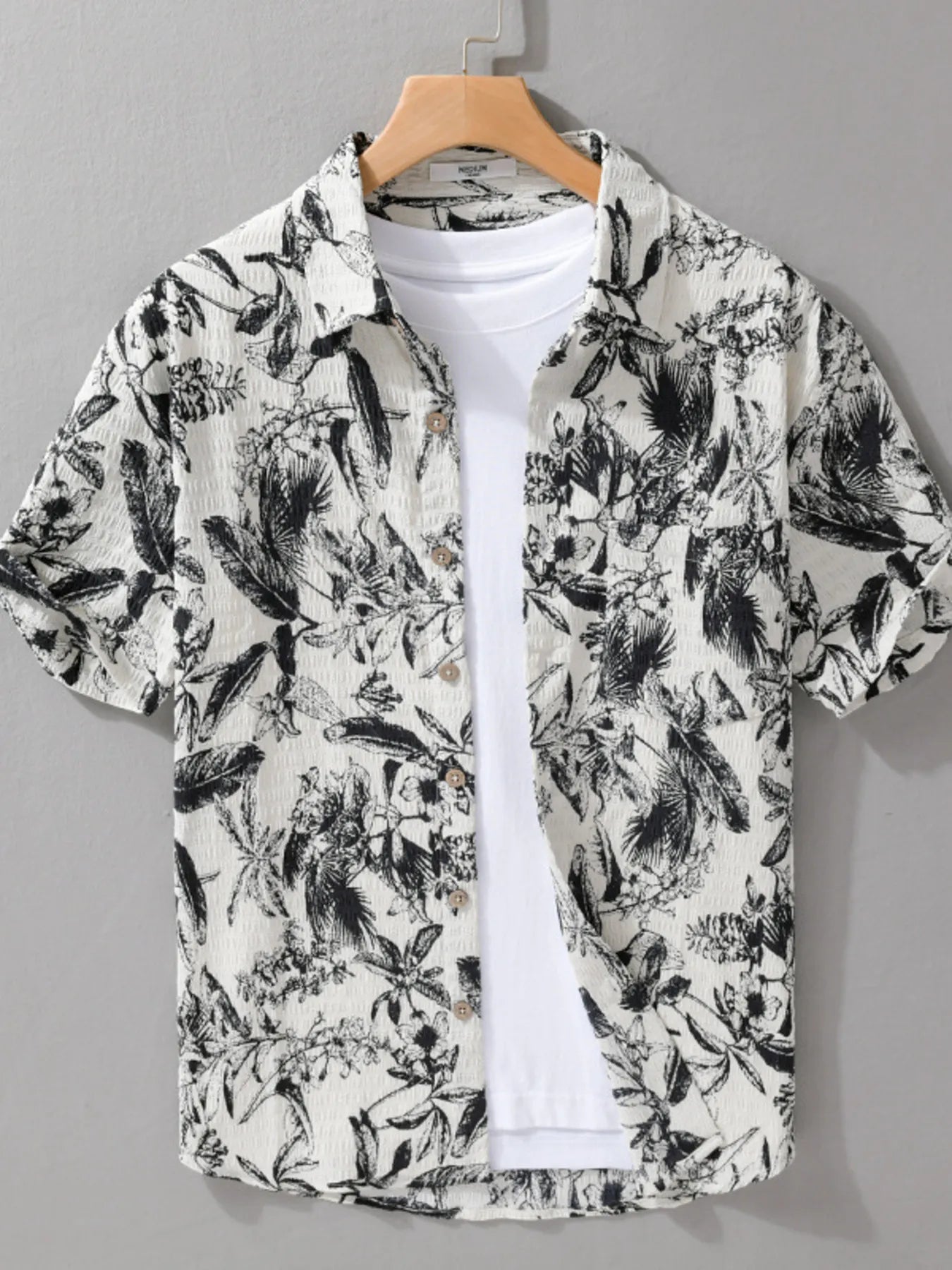 Men's Plus Size Printed Button Up Short Sleeve Shirt