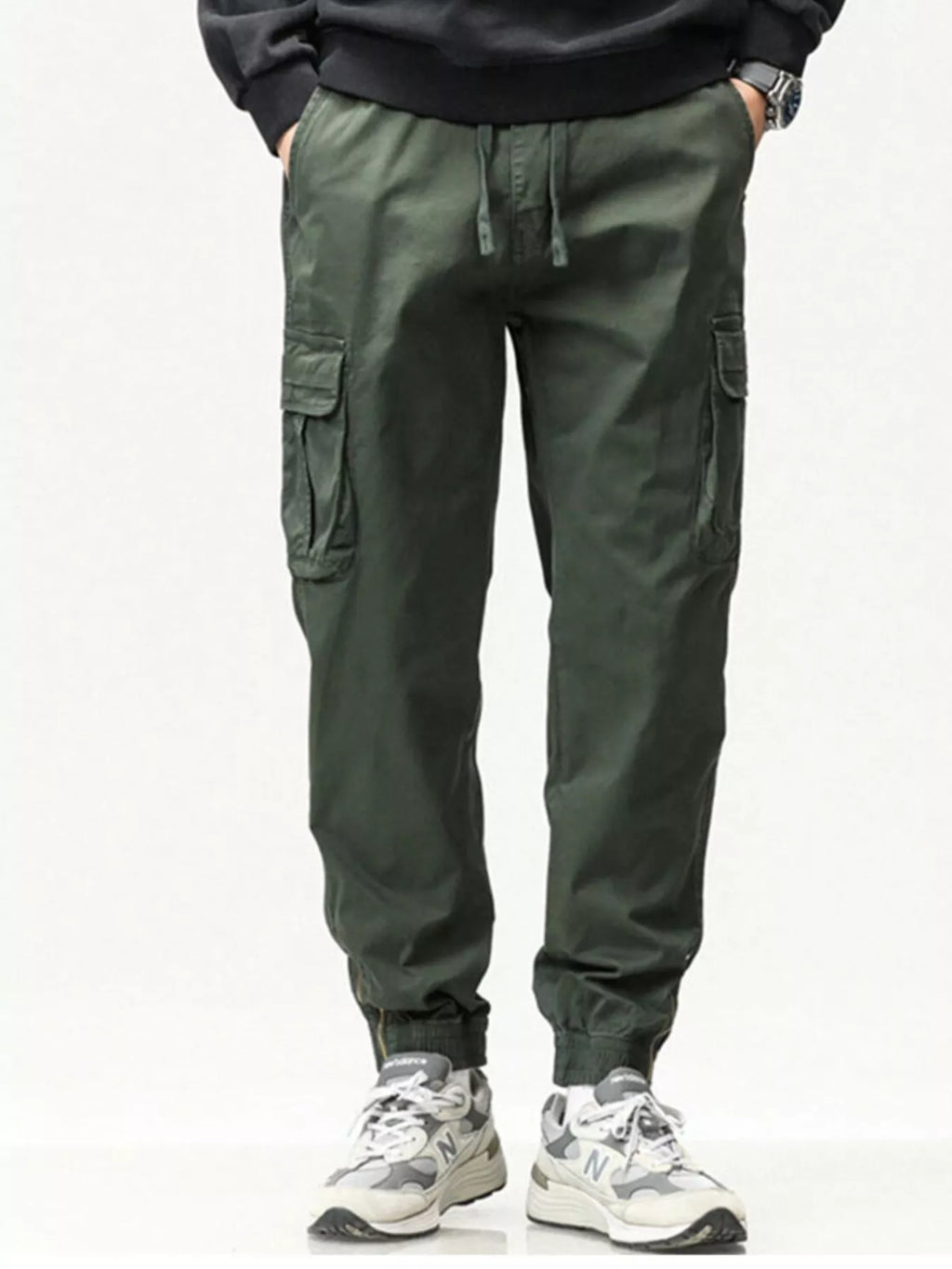 Men's Full Size Casual Cargo Pants with Drawstring Waist Plus Size