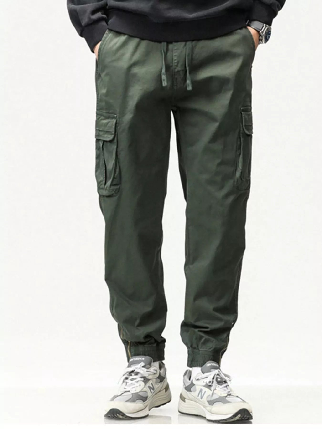 Men's Full Size Casual Cargo Pants with Drawstring Waist Plus Size