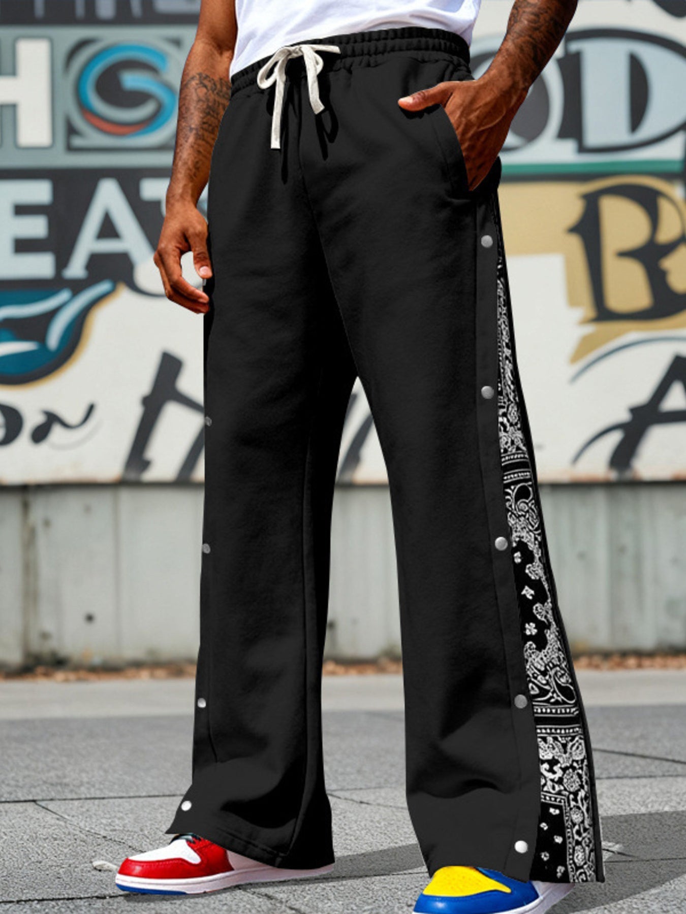 Men's Full Size Side Snap Wide Leg Pants Plus Size