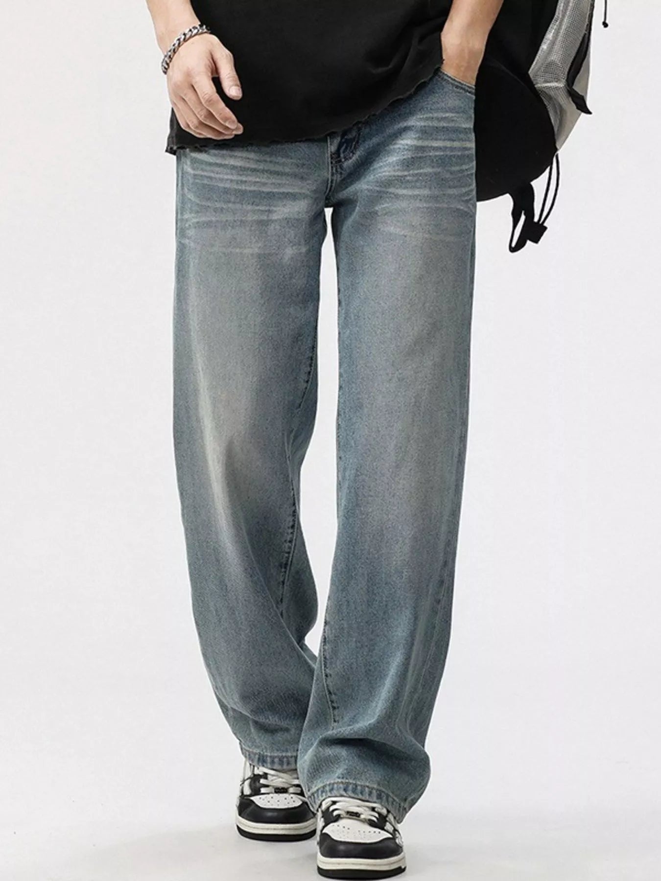 Men's Washed Wide Leg Jeans