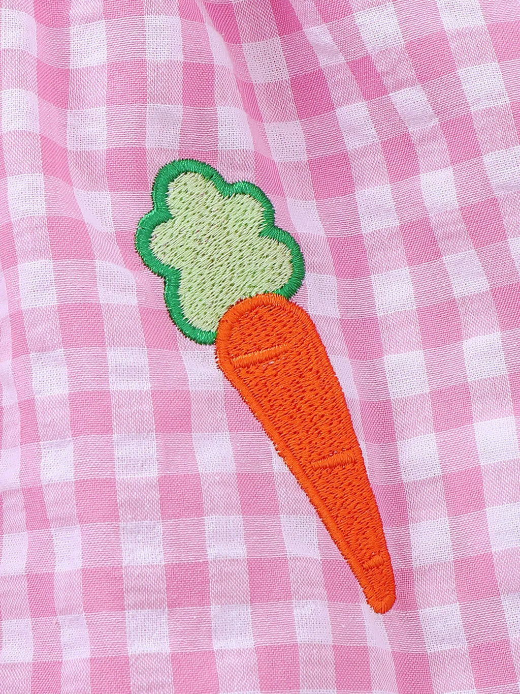 Children's Gingham Bunny & Carrot Embroidered Peter Pan Collar Smocked Dress