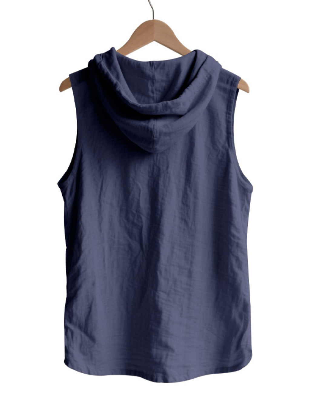 Men's Full Size Casual Sleeveless Hooded Button-Down Top Plus Size