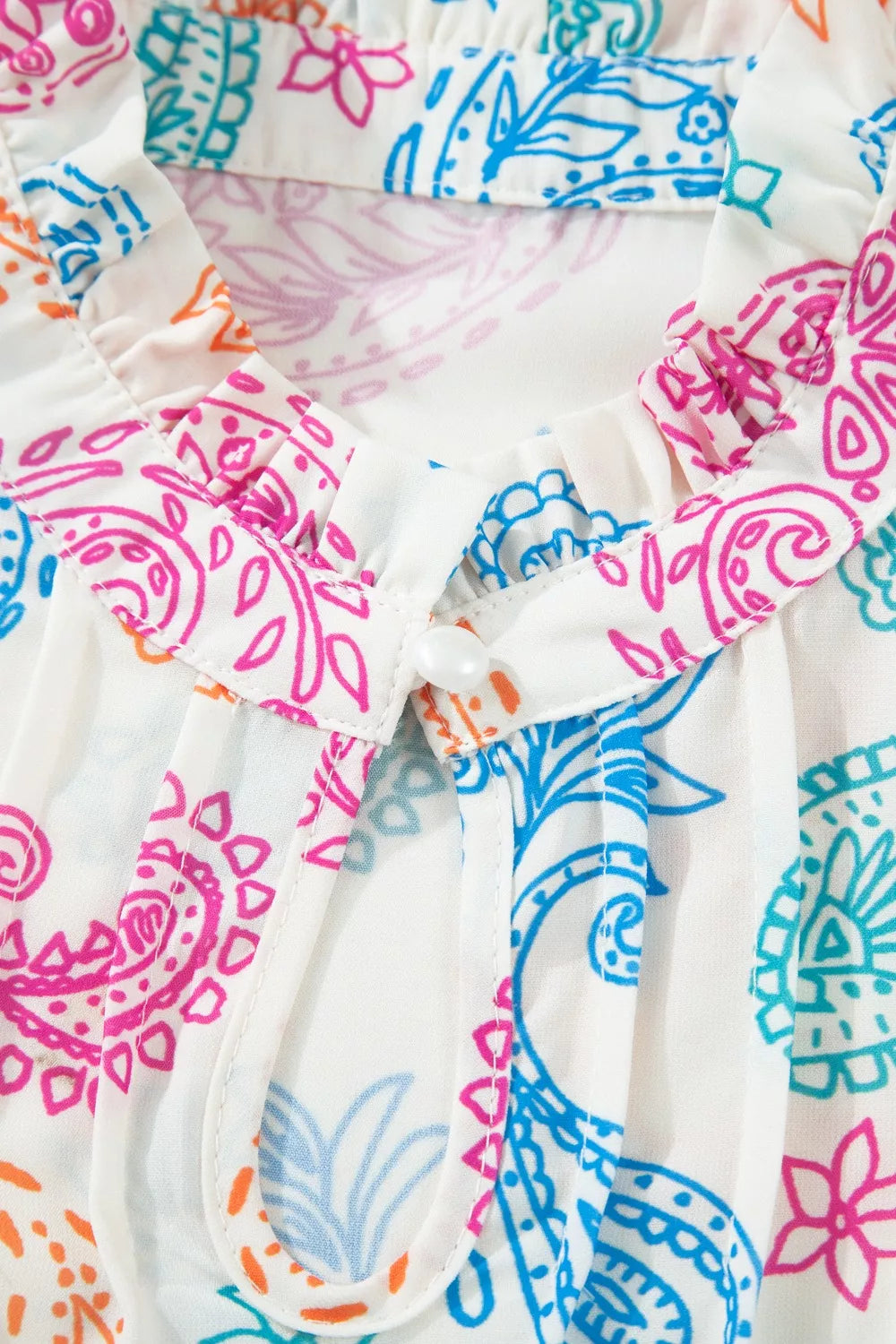 Multicolour Vibrant Paisley Printed Button Keyhole Puff Sleeve Blouse