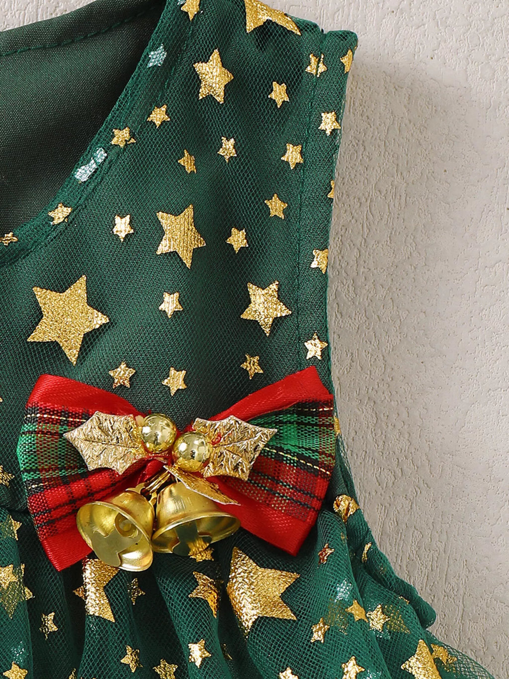 Children's Star Print Pom-Pom Embellishments Tulle Dress