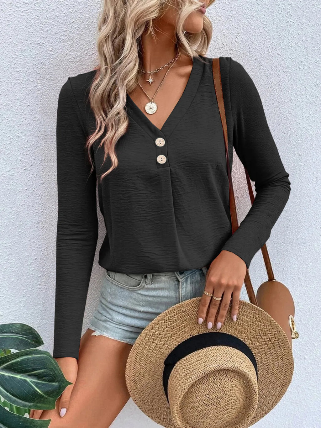 Full Size V-Neck Long Sleeve T-Shirt Plus Size