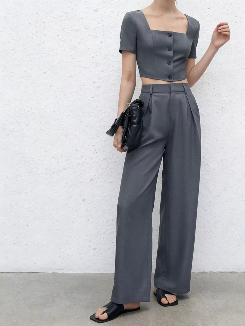 Square Neck Crop Top & Wide Leg Pants Set