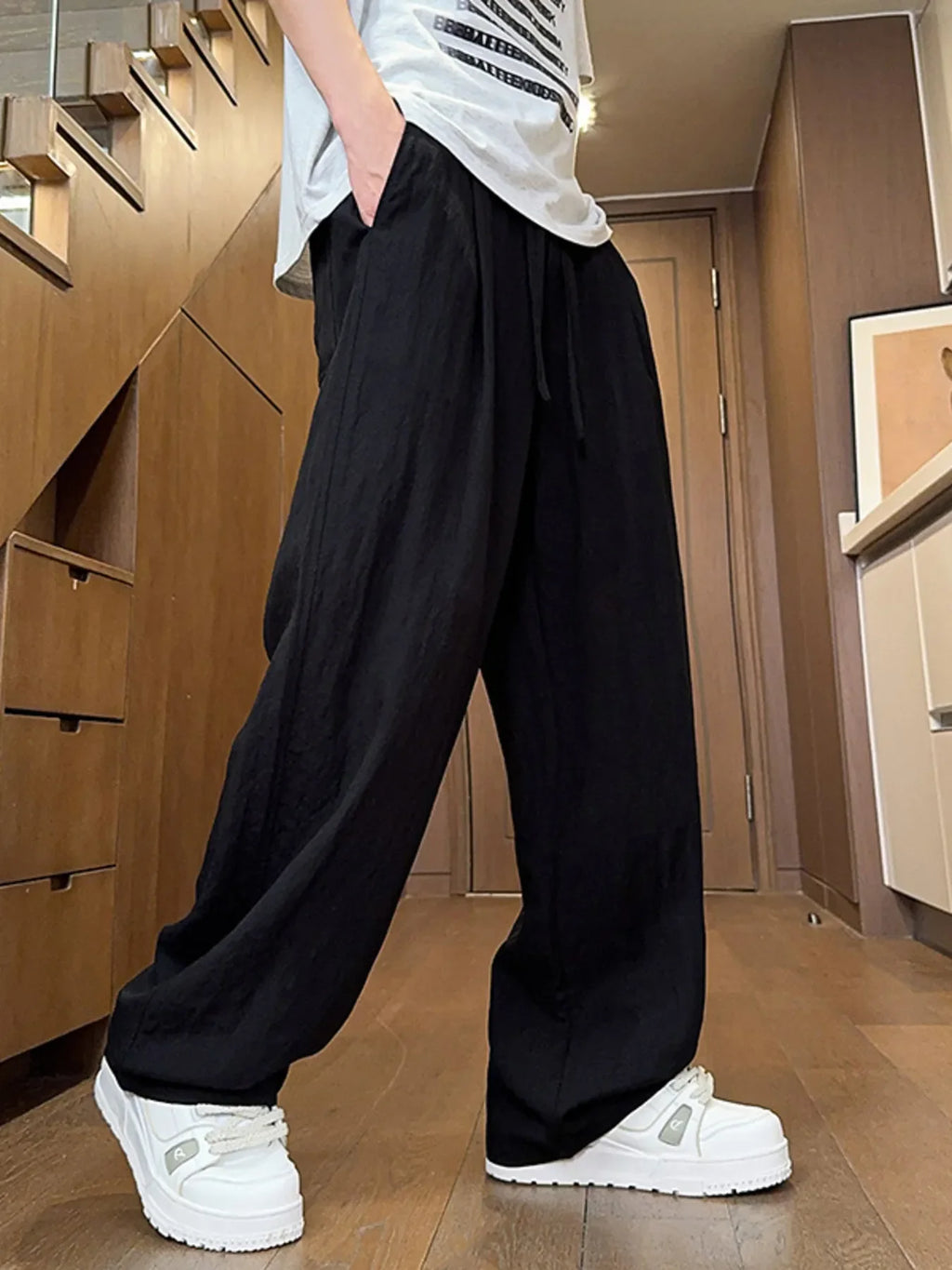 Men's Full Size Drawstring Wide Leg Casual Pants Plus Size