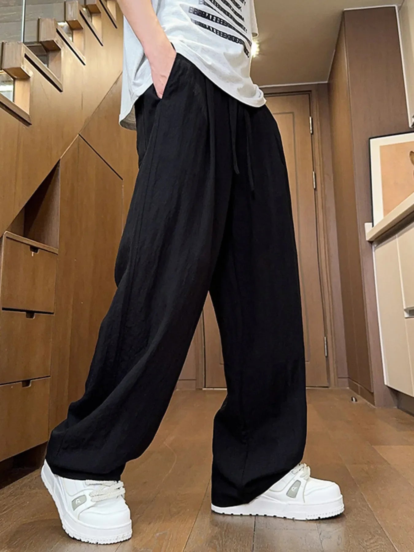 Men's Full Size Drawstring Wide Leg Casual Pants Plus Size