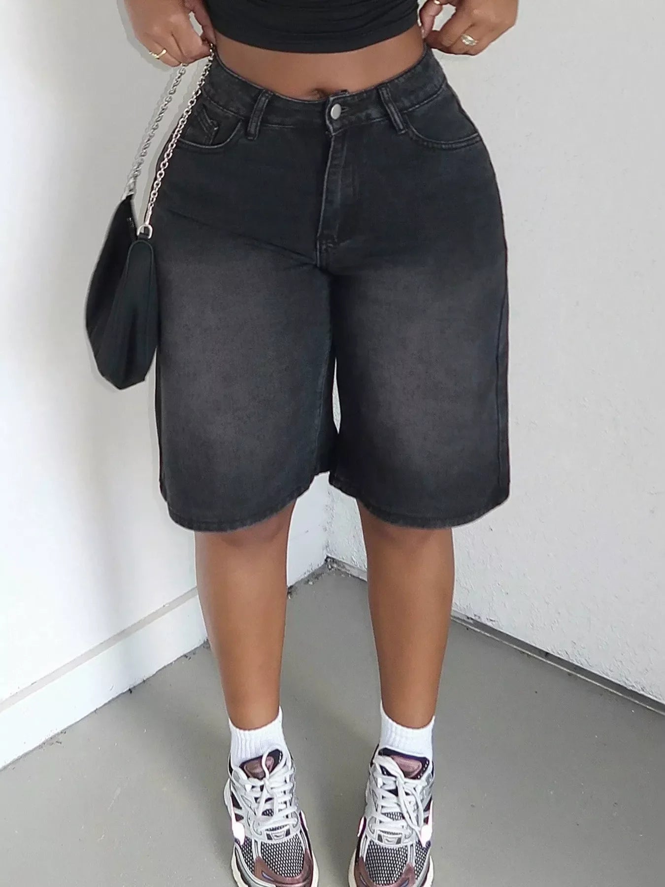 High Waisted Wide Leg Denim Shorts
