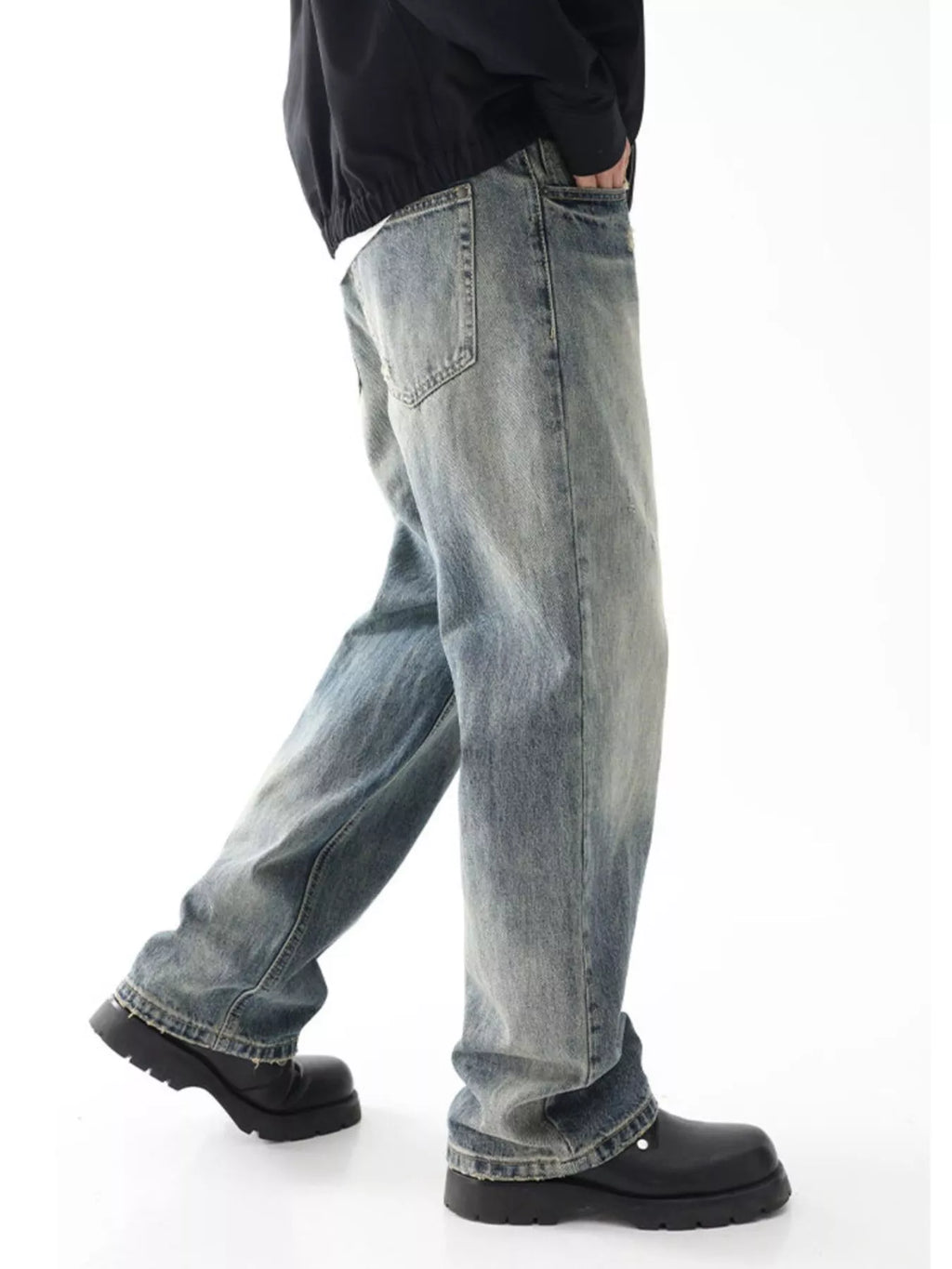 Men's Wash Wide Leg Relaxed Fit Jeans