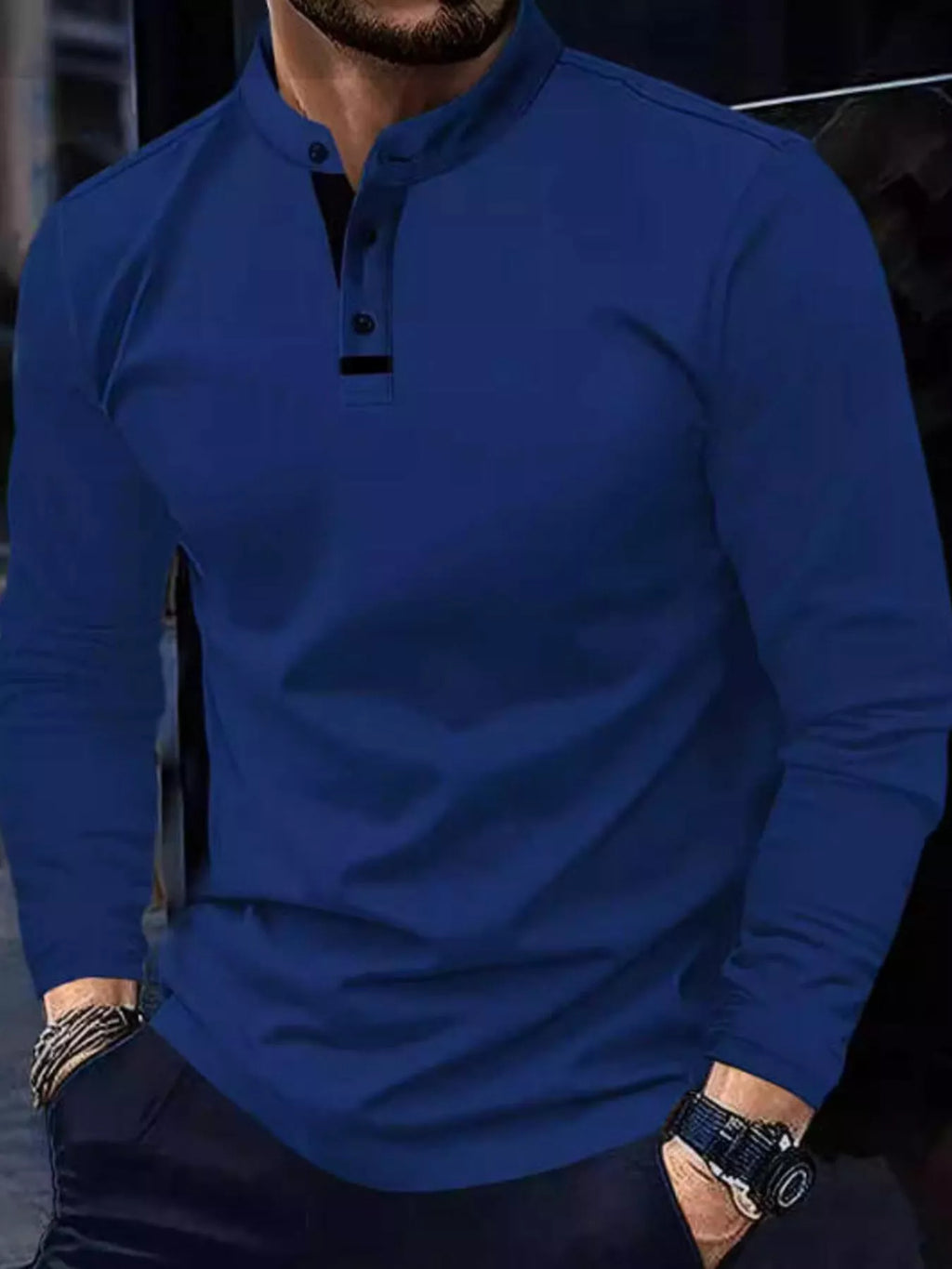 Men's Full Size Long Sleeve Button Detail T-Shirt Plus Size