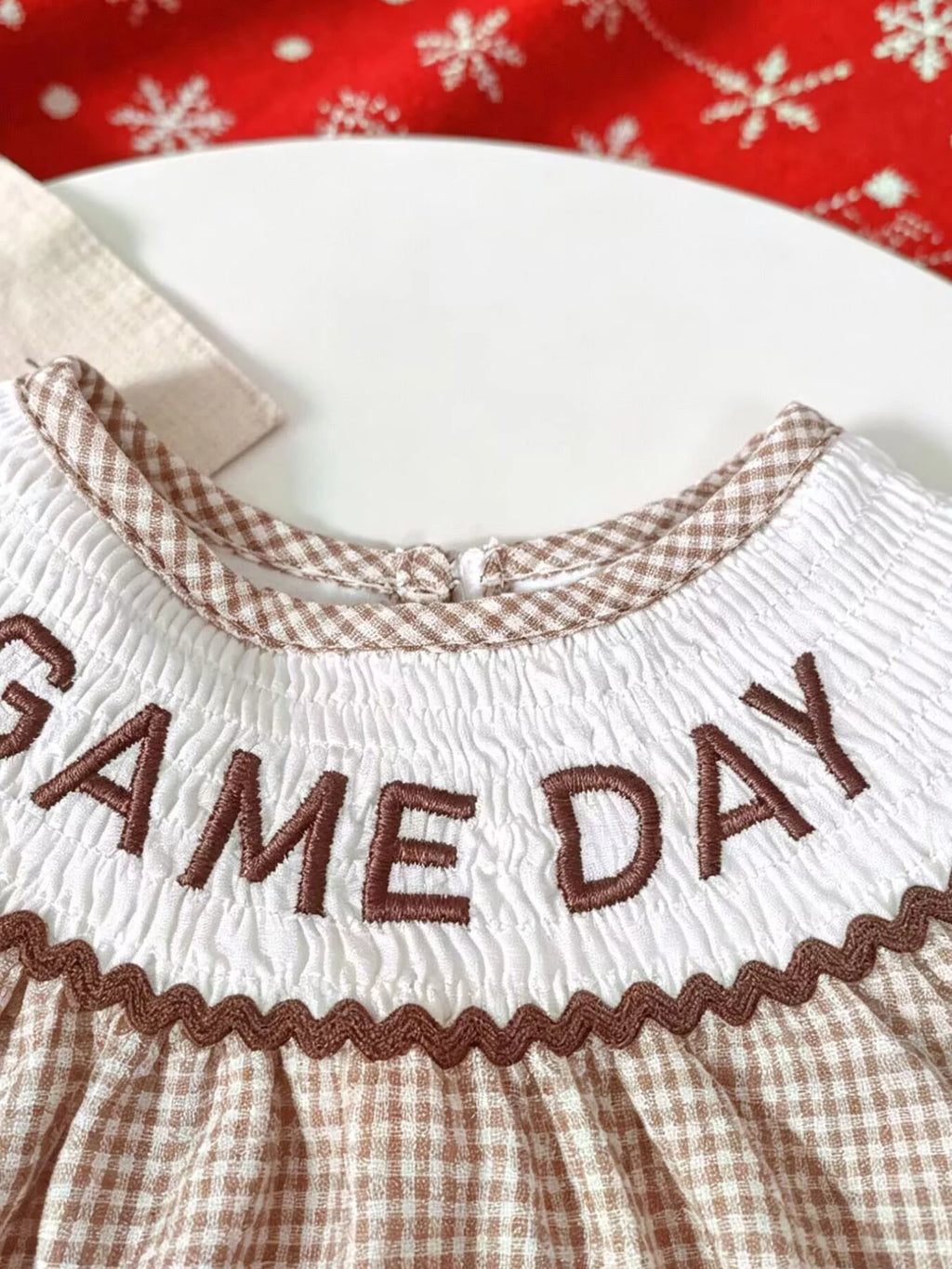 Children's Gingham Football Puff Sleeve Dress