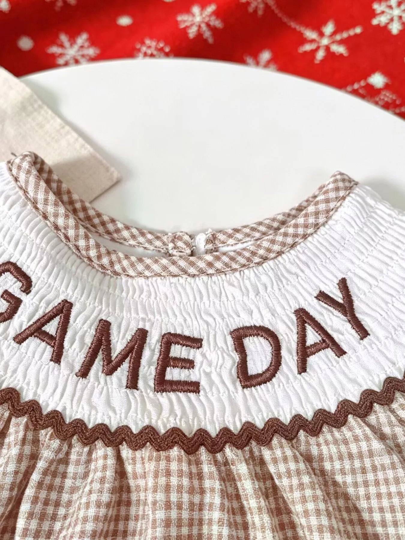 Children's Gingham Football Puff Sleeve Dress