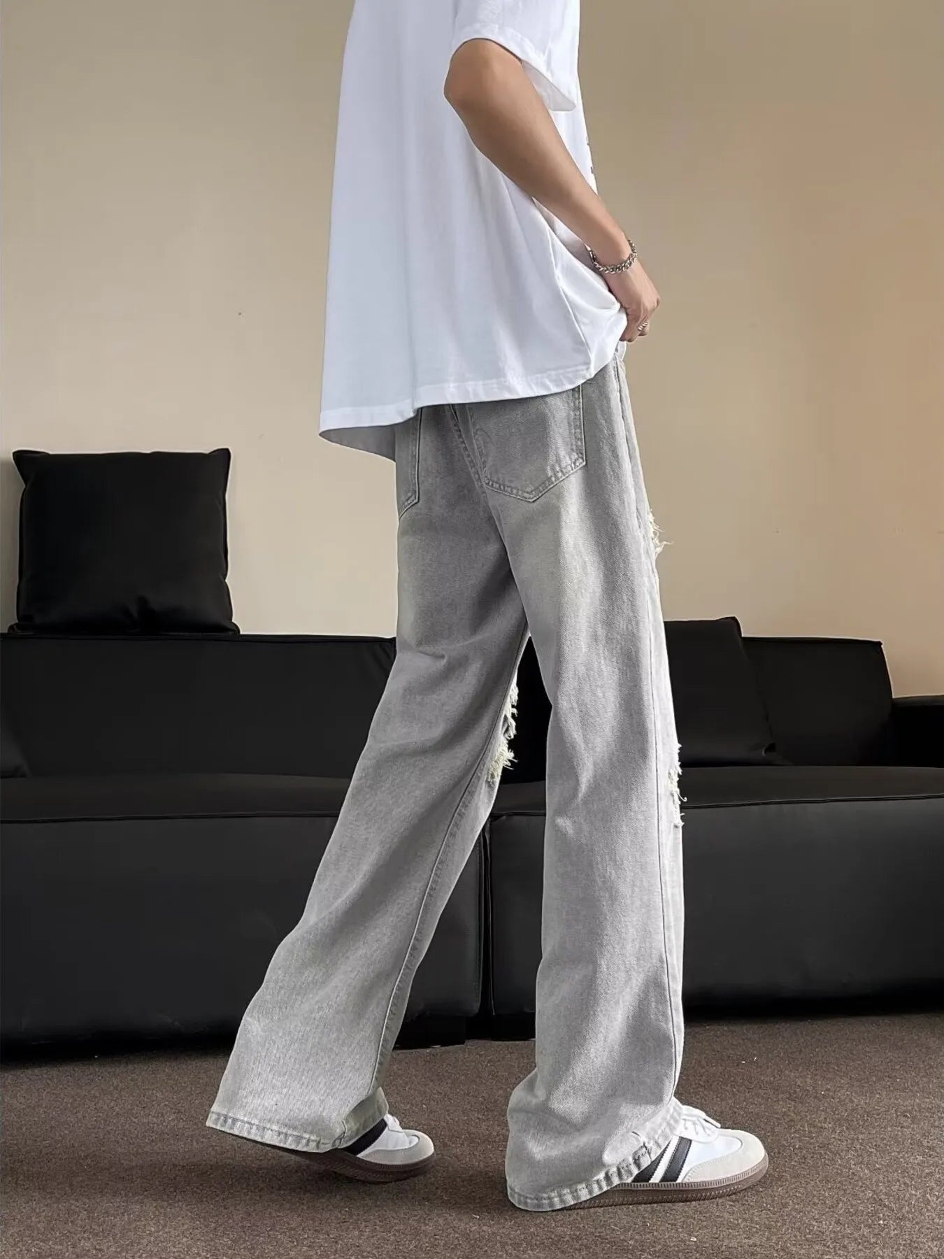 Men's Full Size Distressed Wide Leg Jeans Plus Size