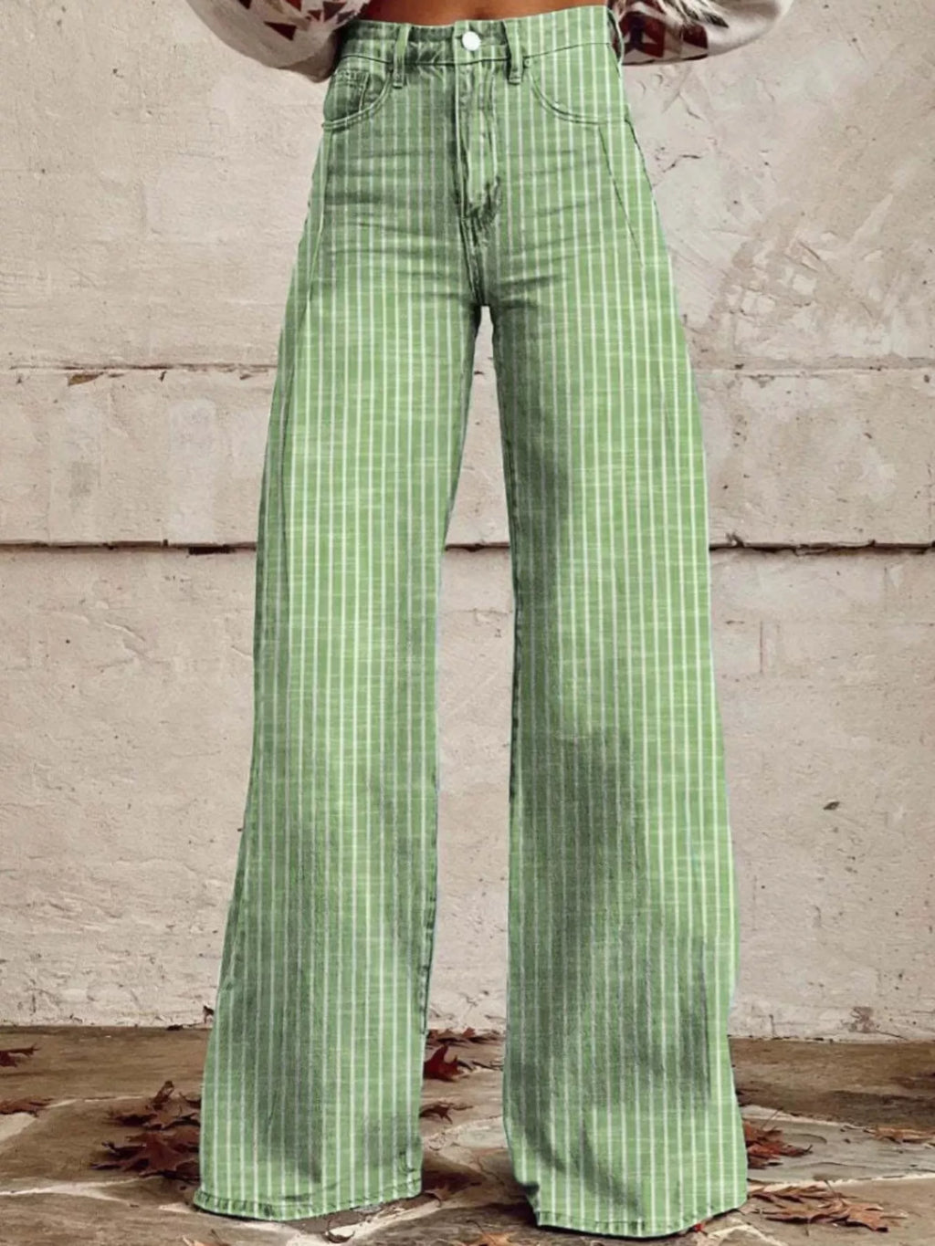 Striped High-Waisted Wide Leg Jeans