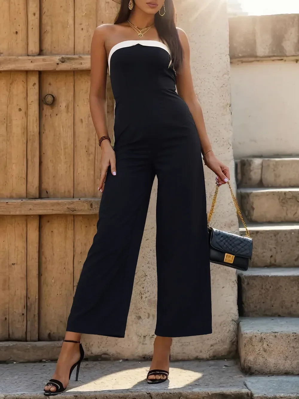 Perfee Tube Sleeveless Wide Leg Jumpsuit