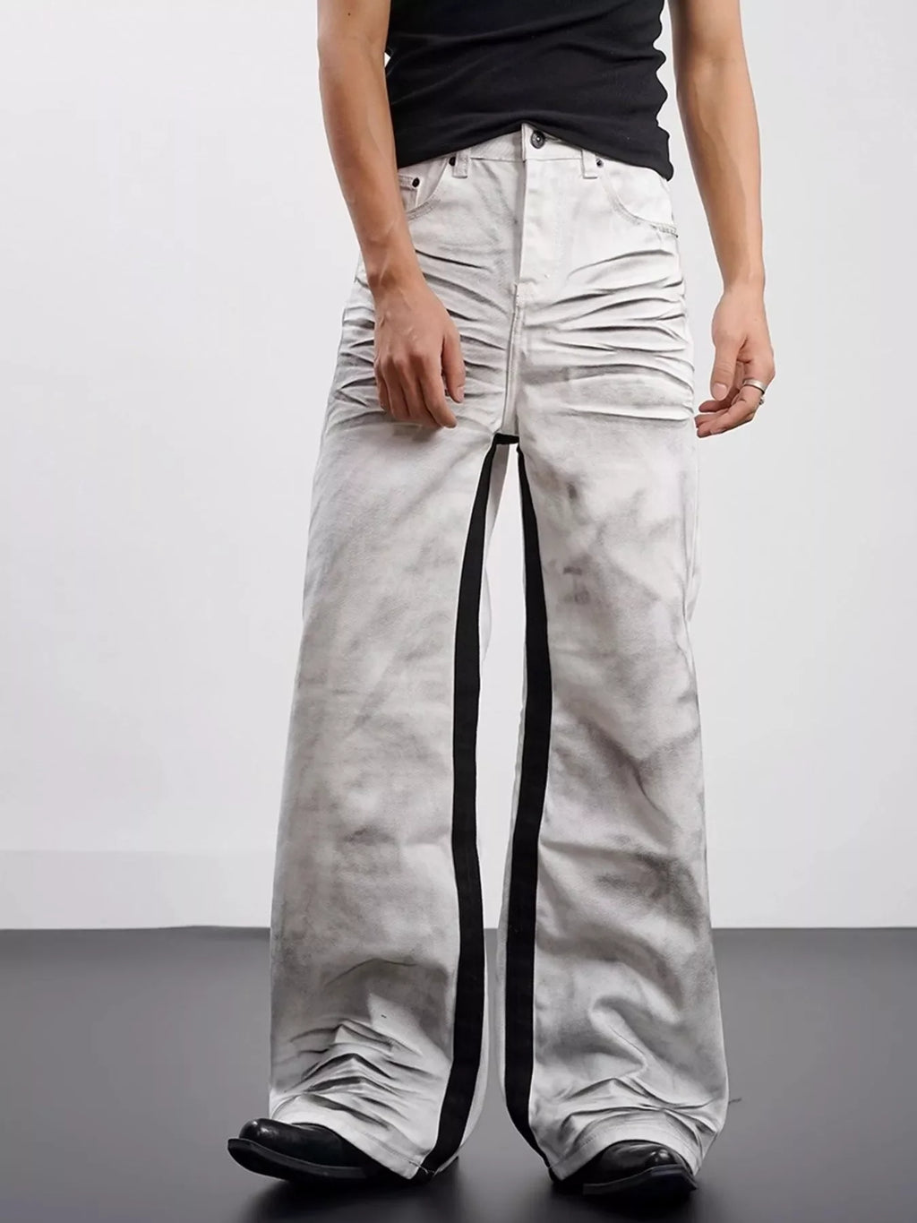 Men's Full Size Contrast Wide Leg Jeans Plus Size