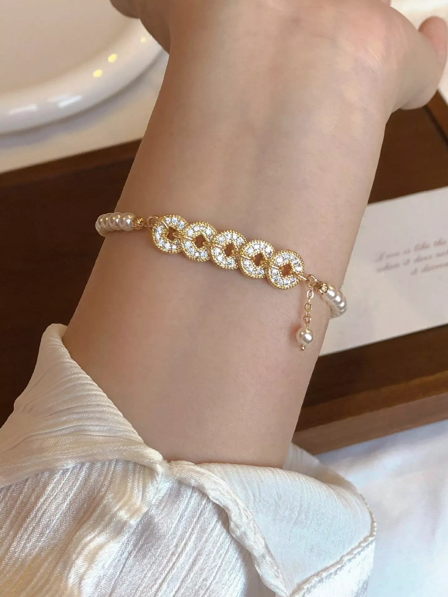 18K Gold-Plated Pearl Coin Bracelet