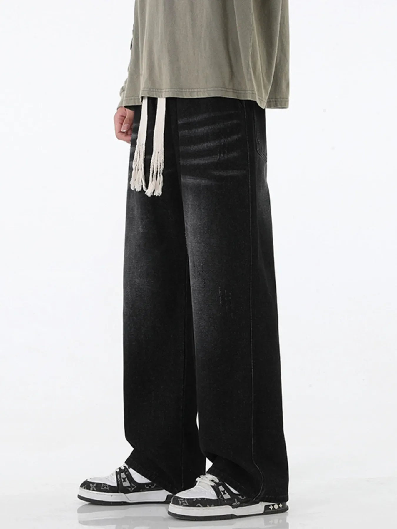 Men's Full Size Wide Leg Drawstring Jeans Plus Size