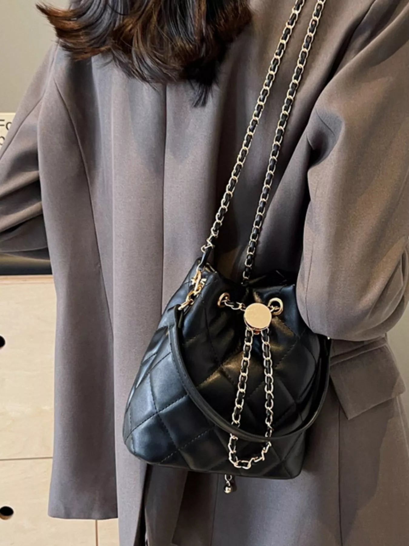 Bucket Crossbody Bag with Chain