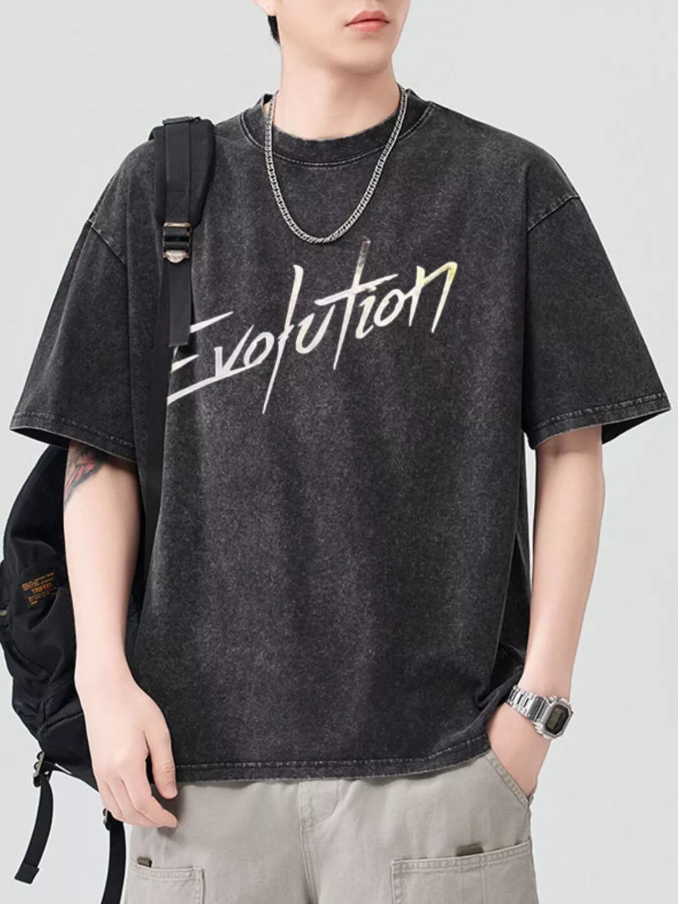 Men's Letter Round Neck Short Sleeve T-Shirt