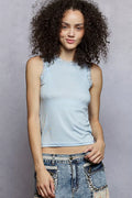 POL Round Neck Cropped Tank with Lace Trim
