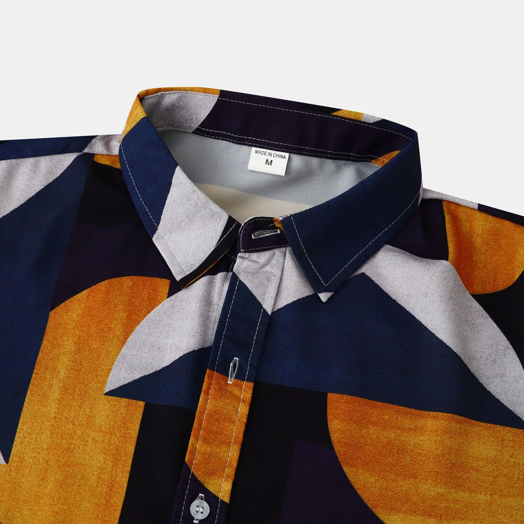 Men's Plus Size Geometric Print Short Sleeve Button-Up Casual Shirt