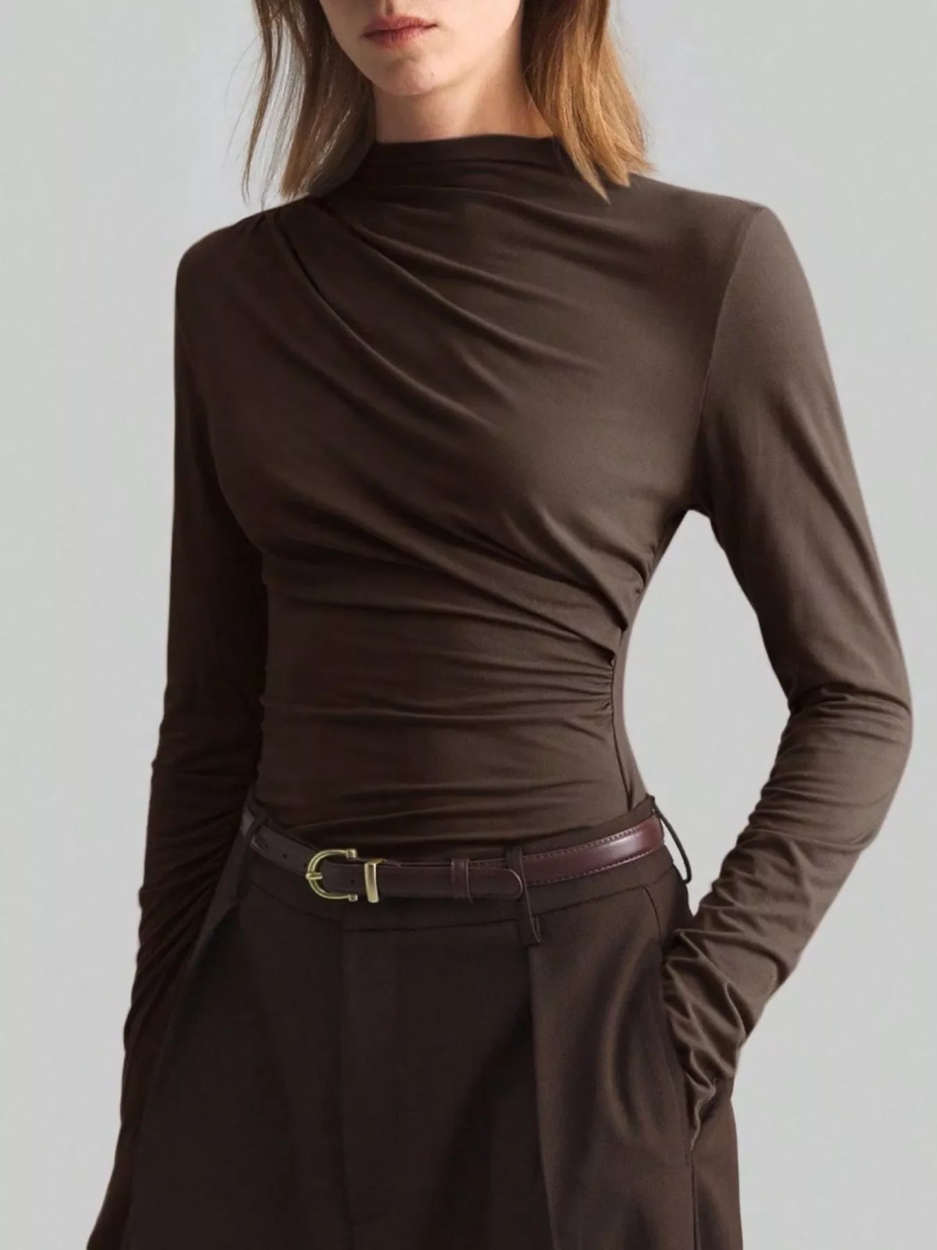 Elegant Drape Front Long Sleeve T-Shirt