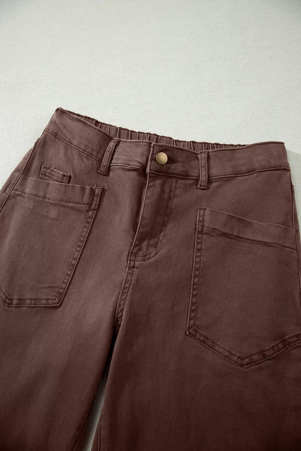 Solid Color Square Patch Pocket Ankle-length Barrel Jeans