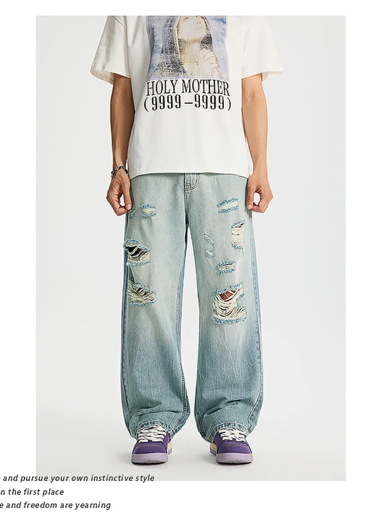 Men's Full Size Distressed Wide Leg Jeans Plus Size
