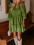 Striped Hem 3/4 Sleeve Tiered Dress