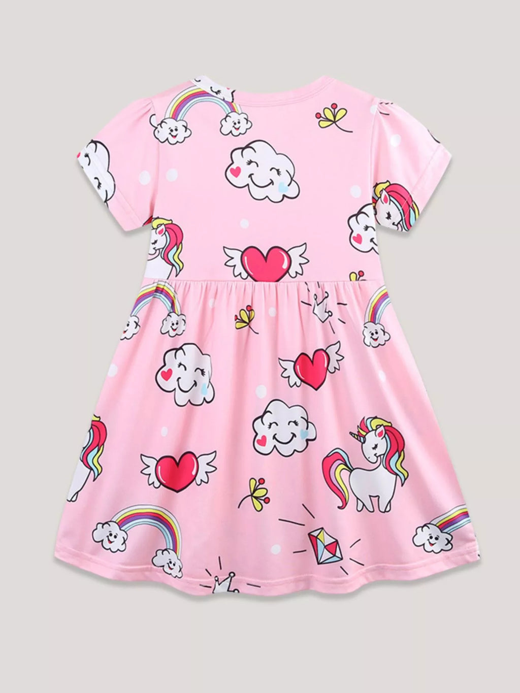 Children's Cartoon Unicorn Print Short Sleeve Dress