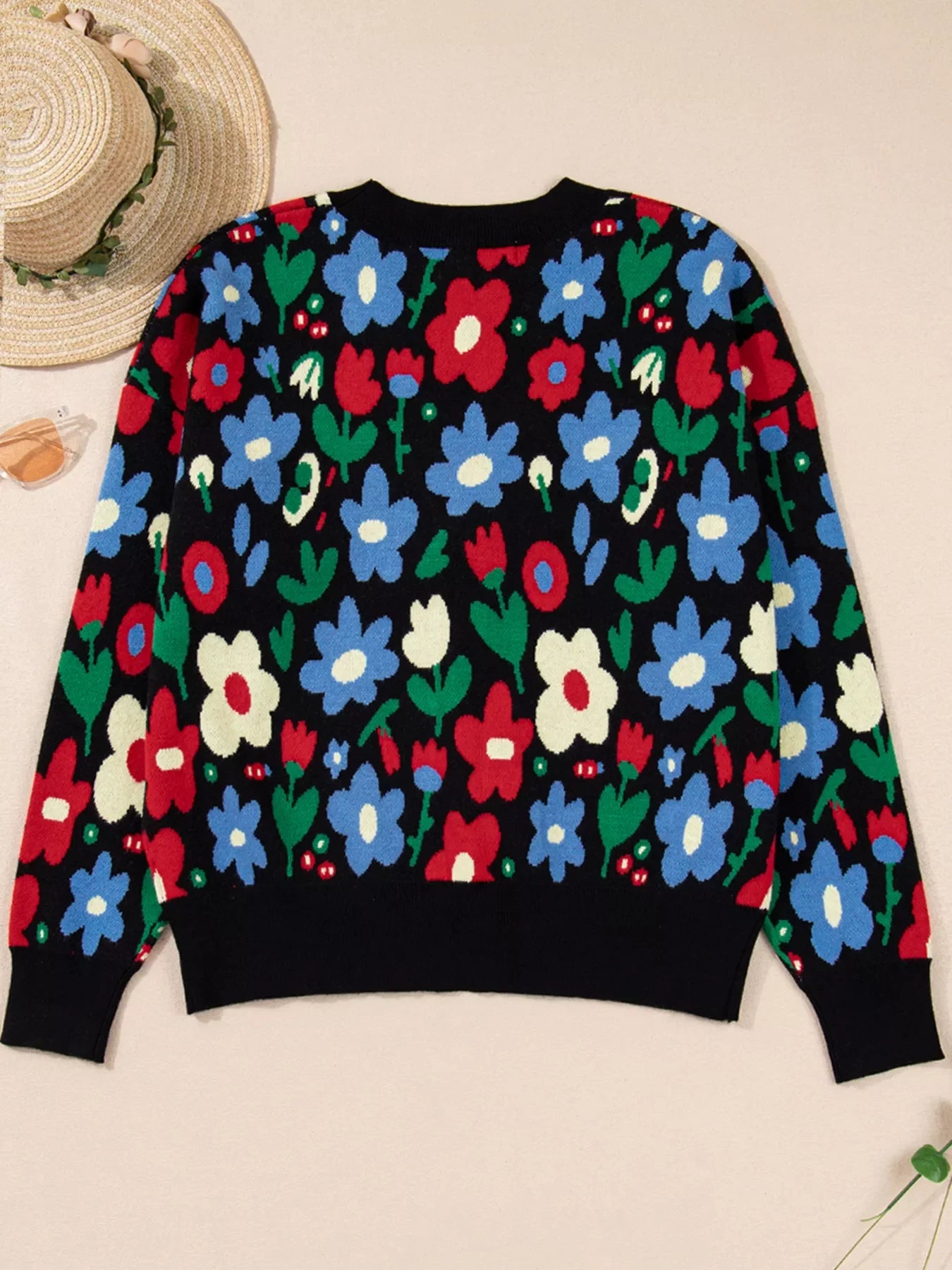 Floral Print V Neck Buttoned Cardigan