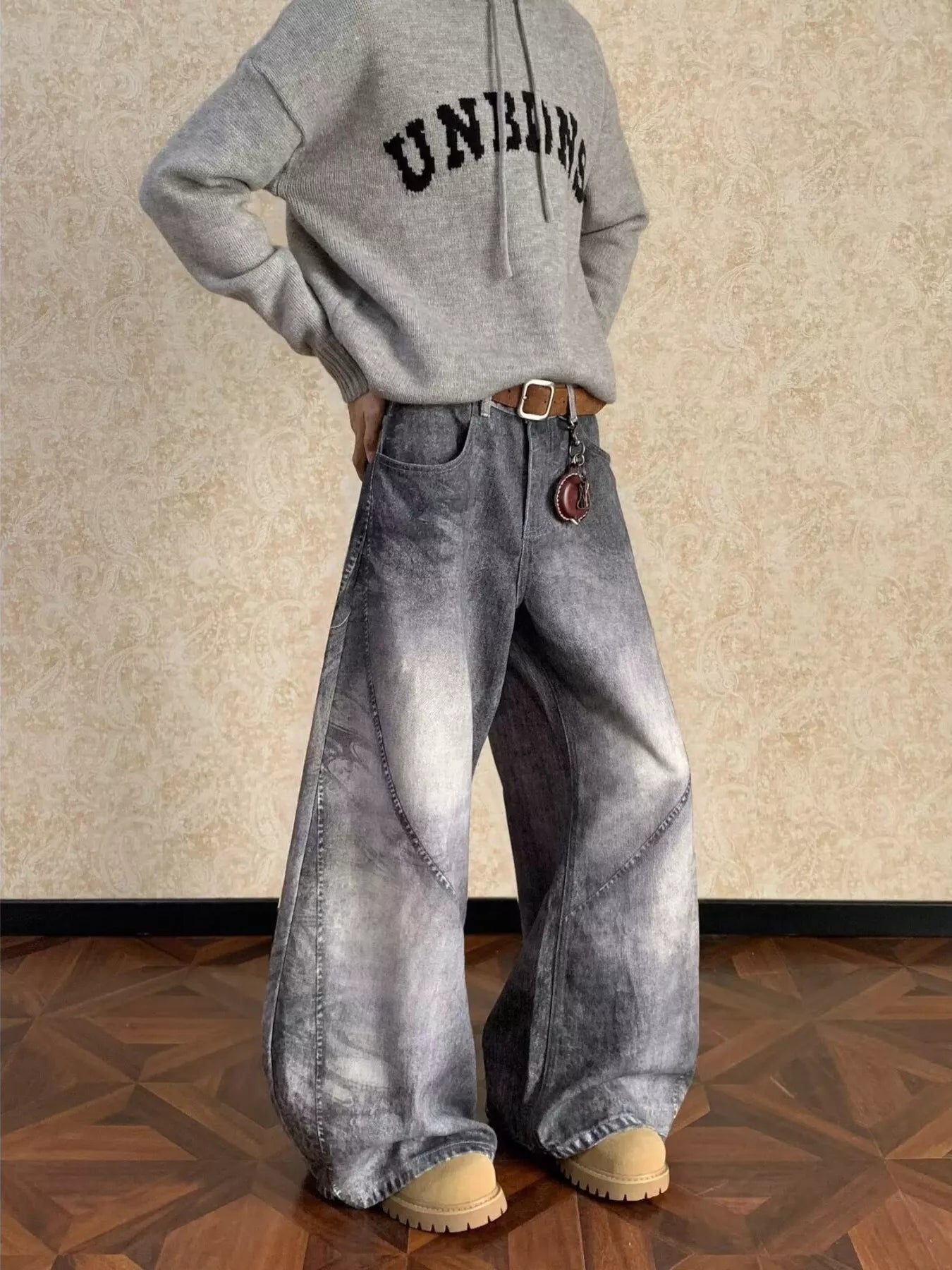 Men's Full Size Vintage Wash Wide Leg Jeans Plus Size