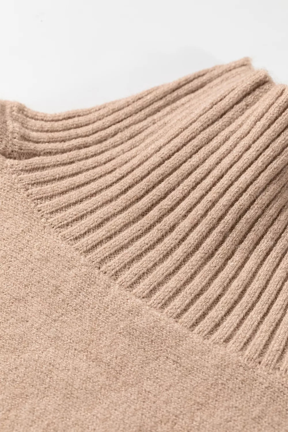 Ribbed Trim High Neck Short Sleeve Casual Sweater