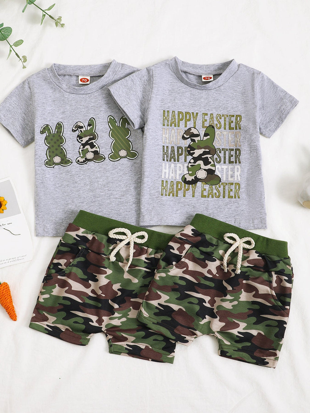 Children's Easter Bunny Camo Print T-Shirt & Shorts Set