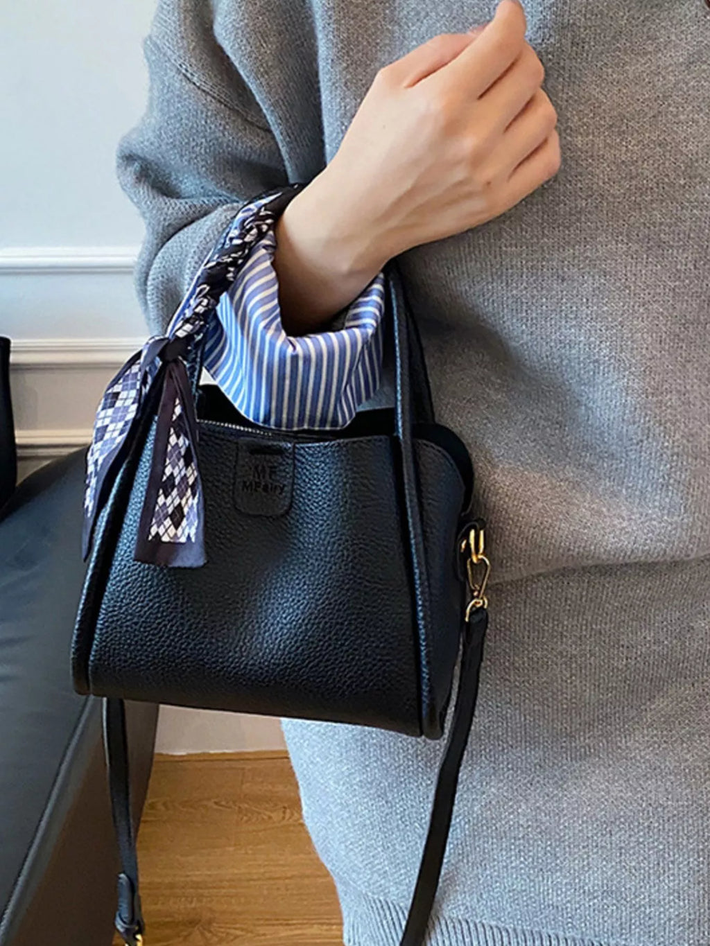 Leather Crossbody Bag with Scarf Accent