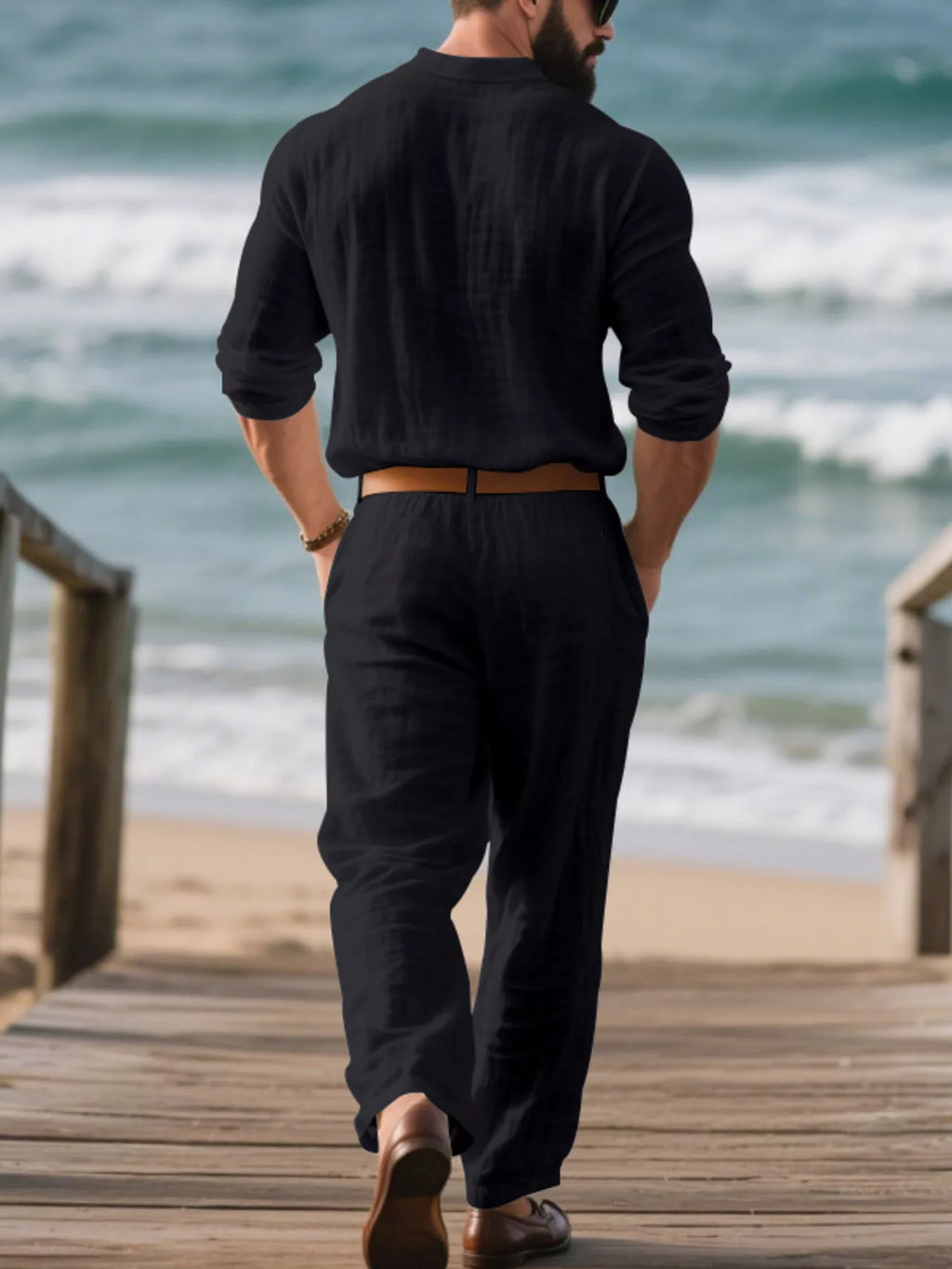 Men's Full Size Long Sleeve Top and Pants Set Plus Size