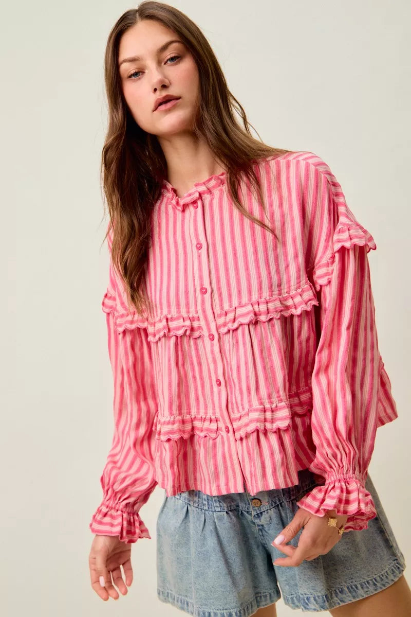 SO ME Variegated Stripe Reversible Flowy Boho Blouse